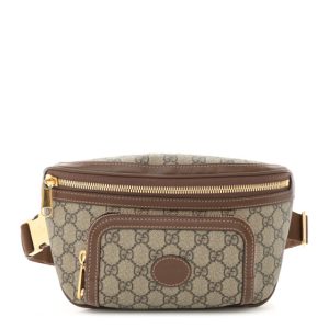 Gucci GG Supreme Monogram Textured Calfskin Retro Interlocking G Belt Bag Beige Ebony Brown Sugar