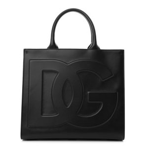 Dolce & Gabbana Calfskin Medium DG Daily Shopper Tote Black