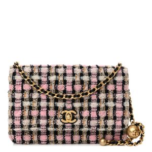 Chanel Tweed Quilted CC Pearl Crush Wallet On Chain WOC Pink Multicolor
