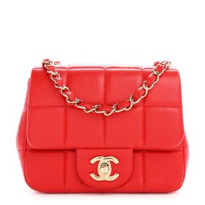 Chanel Lambskin Resin Crystal Square Quilted Monacoco Mini Flap Red