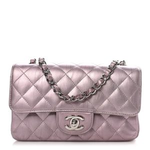 Chanel Metallic Calfskin Quilted Mini Rectangular Flap Pink