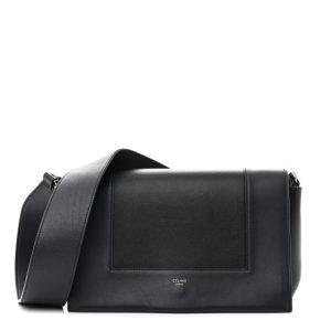 Celine Shiny Smooth Calfskin Medium Frame Shoulder Bag Black Navy