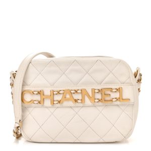 Chanel Calfskin Quilted Enchained Camera Case Bag White