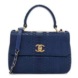 Chanel Snakeskin Quilted Small Trendy CC Chain Dual Handle Flap Bag Blue