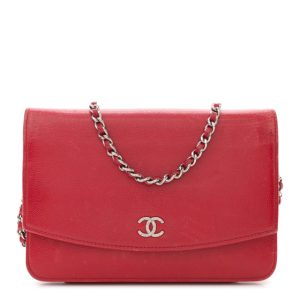 Chanel Caviar Sevruga Wallet on Chain WOC Red
