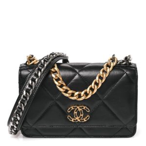 Chanel Lambskin Quilted Chanel 19 Wallet On Chain WOC Black