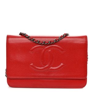 Chanel Caviar Timeless CC Wallet on Chain WOC Red