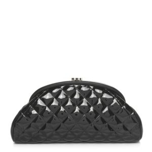 Chanel Patent Quilted Timeless Clutch Black