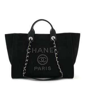 Chanel Canvas Pearl Medium Deauville Tote Black