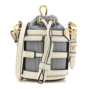Fendi Nylon Vitello King Logo Nano Step Out Bucket Bag White Blue