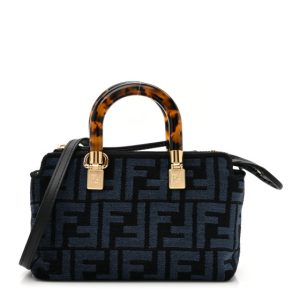Fendi Chenille Vitello King Plexiglass FF Mini By The Way Top Handle Boston Bag Blue Black