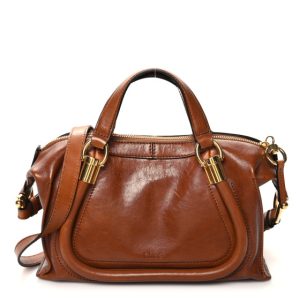 Chloe Shiny Calfskin Small Paraty 24 Clay Brown