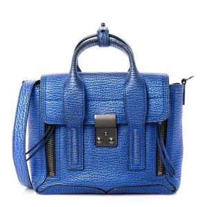 3.1 Phillip Lim Metallic Textured Calfskin Mini Pashli Satchel Electric Blue