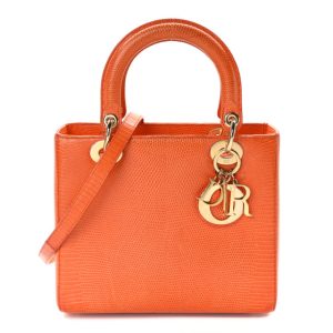 Christian Dior Lizard Medium Lady Dior Orange