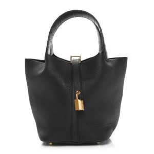 Hermes Taurillon Clemence Matte Alligator Picotin Lock Touch 18 PM Black