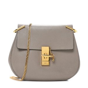 Chloe Grained Lambskin Mini Drew Shoulder Bag Motty Grey