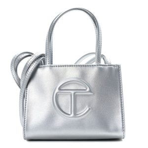 Telfar Metallic Vegan Leather Small Shopping Bag Silver