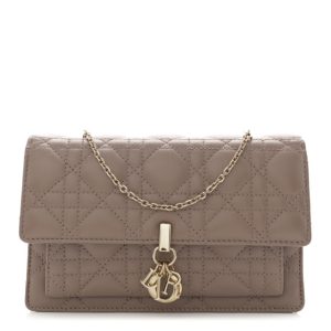 Christian Dior Lambskin Chain Lady Dior Chain Pouch Warm Taupe