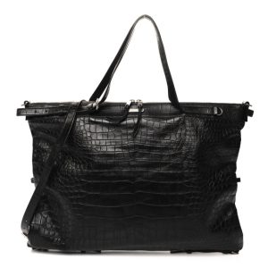Saint Laurent Calfskin Crocodile Embossed Large Convertible ID Bag Black