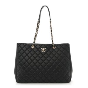 Chanel Calfskin Quilted Large CC Shopping Tote Black