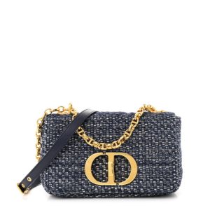 Christian Dior Tweed Cannage Small Caro Bag Dark Blue