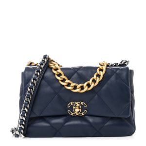 Chanel Lambskin Quilted Large Chanel 19 Flap Navy Blue