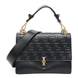 Fendi Vitello Liberty FF 1974 Embossed Kan I Shoulder Bag Black