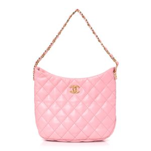 Chanel Lambskin Quilted Large CC Links Hobo Pink