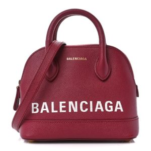 Balenciaga Signature Grained Calfskin Logo XXS Ville Top Handle Bag Rouge Grenat White