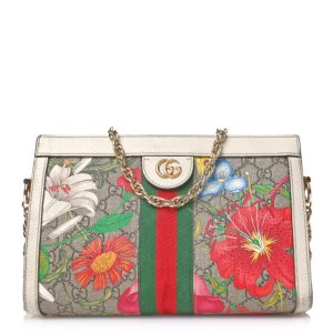 Gucci GG Supreme Monogram Flora Web Small Ophidia Chain Shoulder Bag White