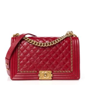 Chanel Aged Calfskin Quilted New Medium Jacket Boy Flap Dark Red