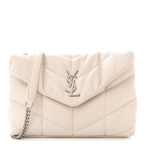 Saint Laurent SAINT LAURENT Lambskin Quilted Toy Loulou Puffer Monogram Chain Satchel Crema Soft