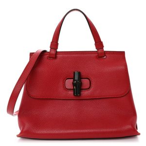 Gucci Cellarius Calfskin Small Bamboo Daily Top Handle Bag Hibiscus Red