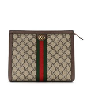 Gucci GG Supreme Monogram Web Ophidia Pouch Brown