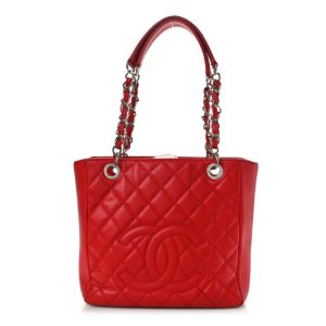 Chanel Caviar Quilted Petit Shopping Tote PST Red
