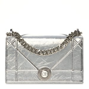 Christian Dior Metallic Ceramic Effect Deerskin Medium Diorama Flap Bag Silver