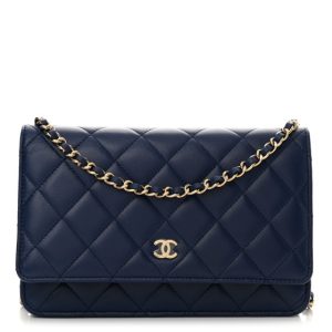 Chanel Lambskin Quilted Wallet On Chain WOC Dark Blue