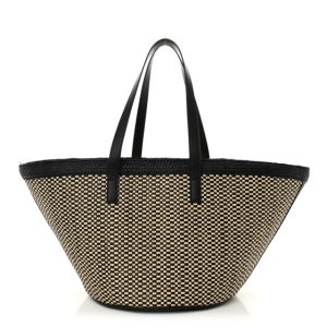 Saint Laurent Raffia Calfskin Medium Panier Tote Black Naturale