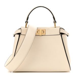 Fendi Vitello Seta Suede FF Mini Peekaboo Iconic Satchel Uovo Sigaro Marrone