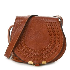 Chloe Calfskin Braided Mini Marcie Round Crossbody Bag Tan