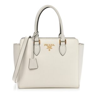 Prada Saffiano Soft Calfskin Small Zippered Tote White