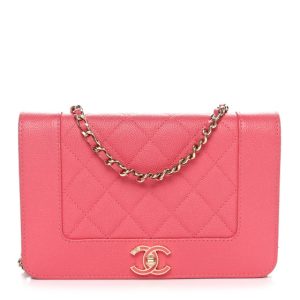 Chanel Caviar Quilted Vintage Mademoiselle Wallet On Chain WOC Pink