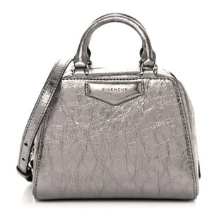 Givenchy Laminated Lambskin Micro Antigona Cube Bag Silvery Grey