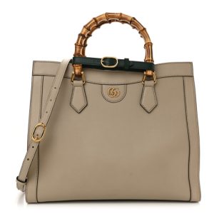 Gucci Wonka Grain Calfskin Medium Diana Tote Bag Oatmeal Vintage Green