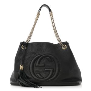 Gucci Pebbled Calfskin Medium Soho Chain Shoulder Bag Black
