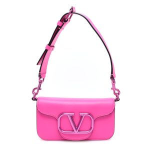 Valentino Garavani Calfskin Lacquer Monochrome Vlogo Mini Loco Crossbody Bag Pink PP