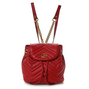 Gucci Calfskin Matelasse GG Marmont Flap Backpack Hibiscus Red