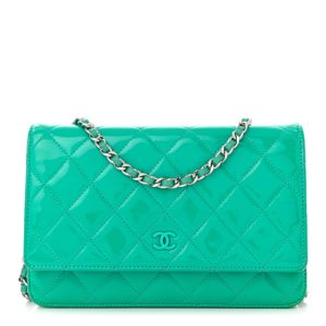 Chanel Patent Quilted Wallet On Chain WOC Green