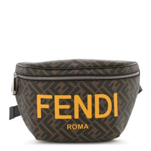 Fendi Shiny Glazed Fabric Vitello Cover FF 1974 Logo Belt Bag Tobacco Moro Giallo Ebano