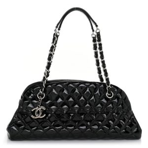 Chanel Patent Quilted Medium Just Mademoiselle Bowling Bag Black